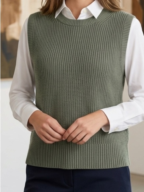 LOFT Sweaters - LOFT Olive Rib-Knit Sleeveless Sweater Vest